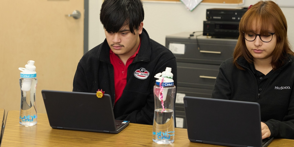 Students using a computer